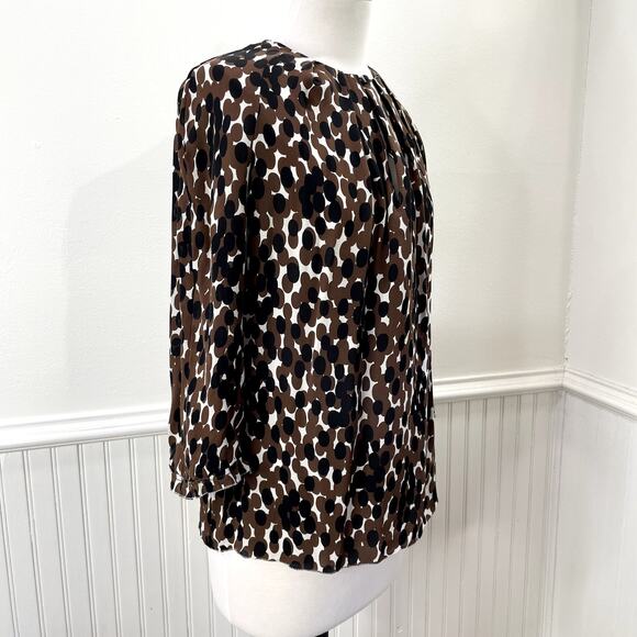 Tory Burch Size 8 Top 100% Silk Polka Dot Popover Blouse Career Classic Neutral - Picture 2 of 16